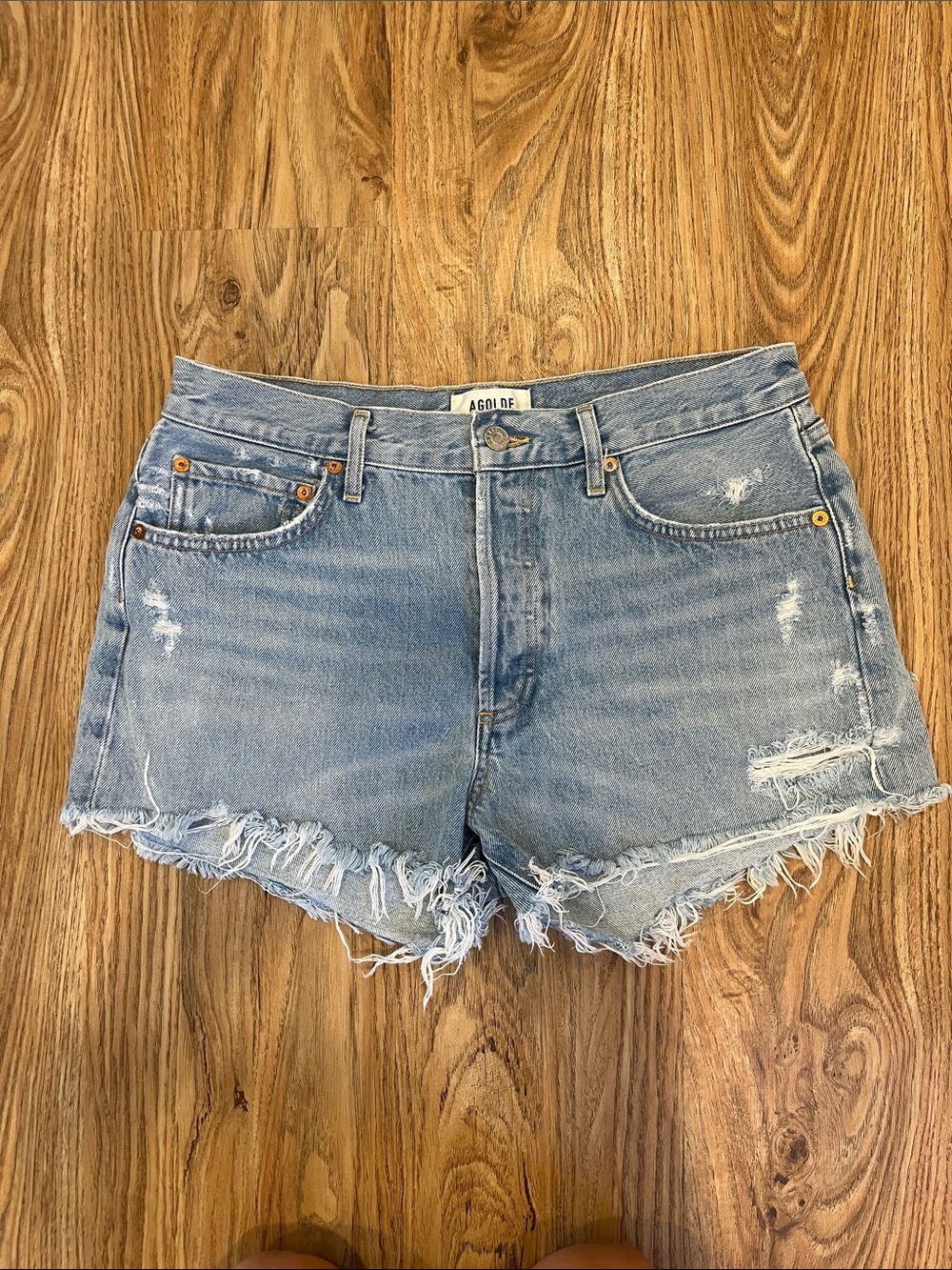 Agolde Parker Light Wash Distressed Denim Cutoff Shorts
